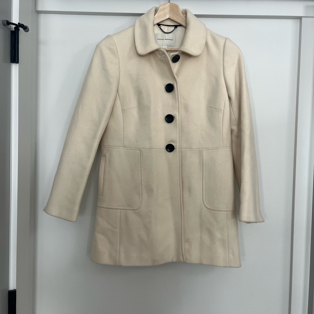 Banana Republic Cream Pea Coat Mid-Length Wool Blend